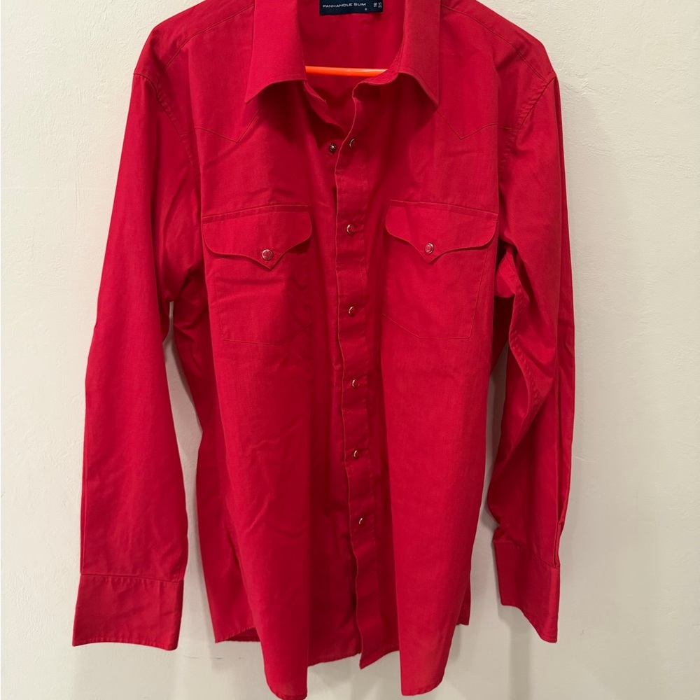 Mens Vtg Red Western Shirt Slim 16/35 Long Sleeve Snap Front and Sleeves